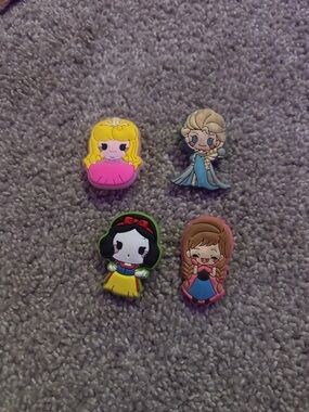 Princess Character Rubber Shoe Charms - Pink, Yellow, Blue, Brown